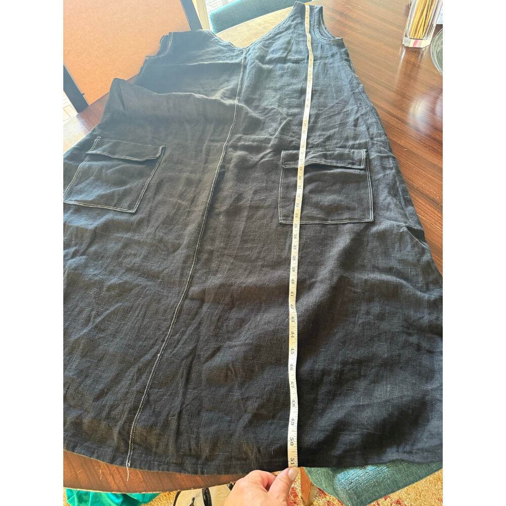 Unbranded Black 100% Linen White Stitching Sleeveless V-neck Maxi Dress 2X/3X - Picture 4 of 6